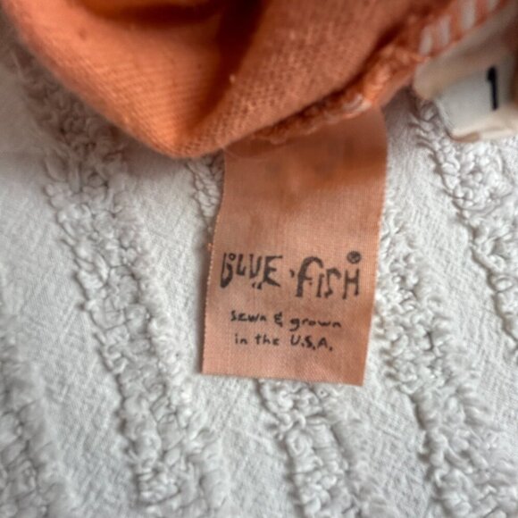 Blue Fish Hand Printed Organic Cotton Midi Skirt Pockets Lagenlook Orange USA 1 - Picture 3 of 8